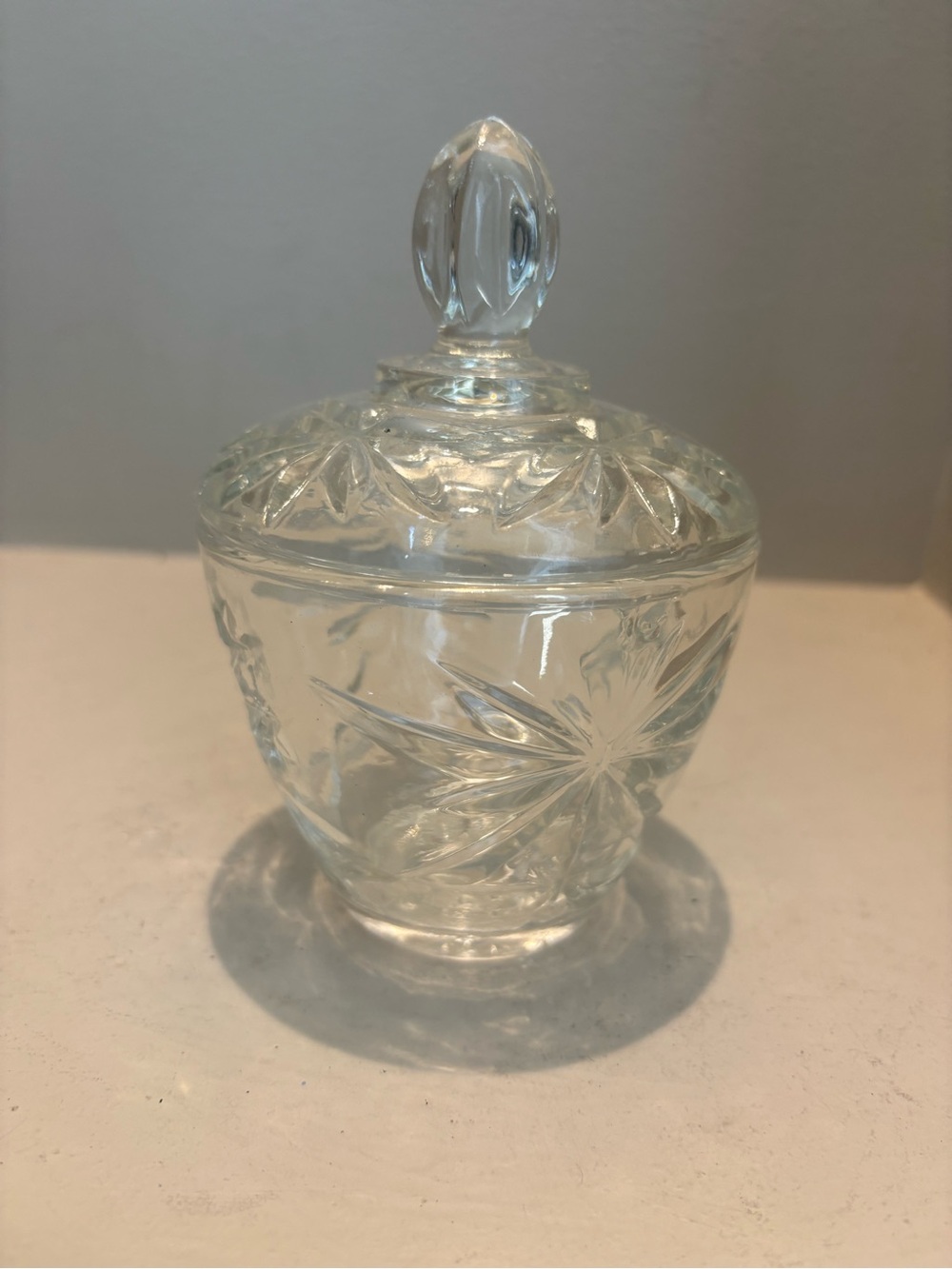 Star Cut Crystal Lidded Candy Dish Clear Glass trinket jewelry glam vanity jar